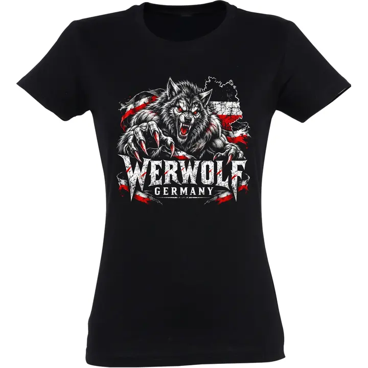 Damen T-Shirt - Werwolf Germany, Schwarz Weiß Rot