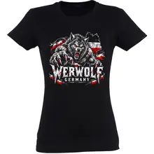 Damen T-Shirt - Werwolf Germany, Schwarz Weiß Rot - gewählte Variante
