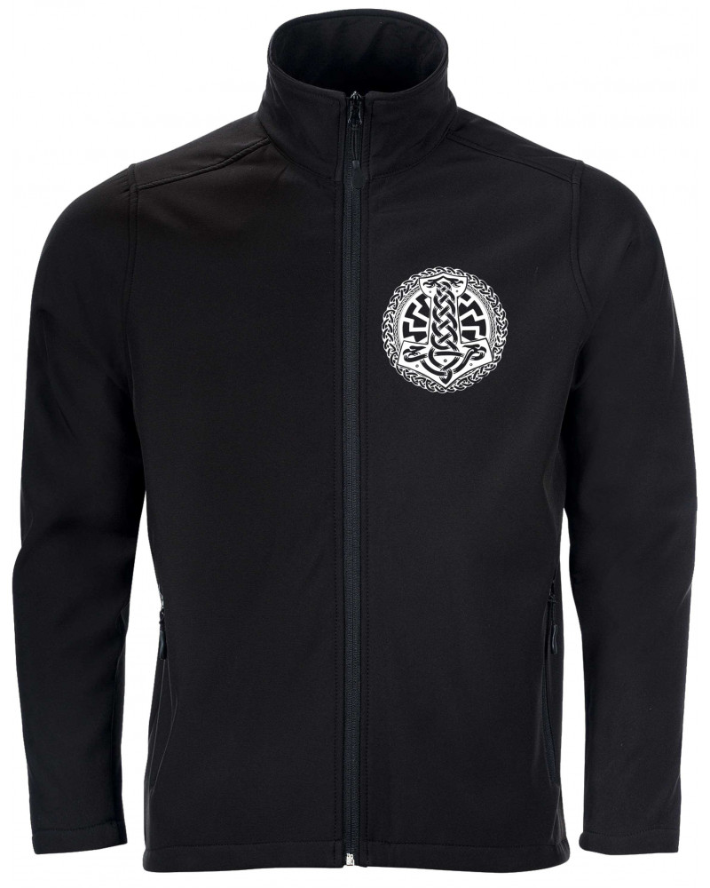 Bestickte Herren Softshell Jacke "2 Lagen" (Schwarze Sonne, Thorhammer)