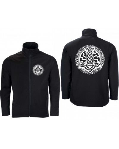 Bestickte Herren Softshell Jacke "2 Lagen" (Schwarze Sonne, Thorhammer)