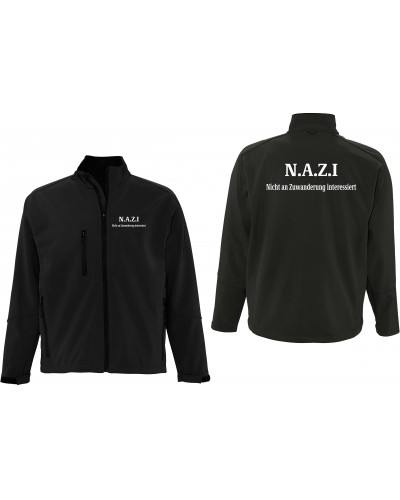 Bestickte Herren Softshell Jacke "3 Lagen" (Nazi nicht an Zuwanderung interessiert)