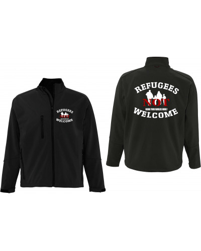Bestickte Herren Softshell Jacke "3 Lagen" (Refugees not welcome)
