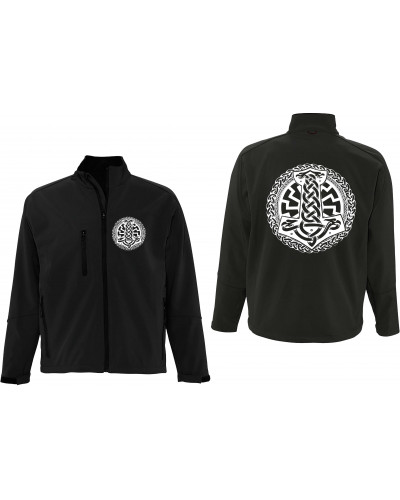 Bestickte Herren Softshell Jacke "3 Lagen" (Schwarze Sonne, Thorhammer)