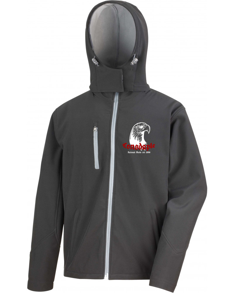 Bestickte Herren Softshell Kapuzenjacke (Consdaple, Adlerkopf 1990)
