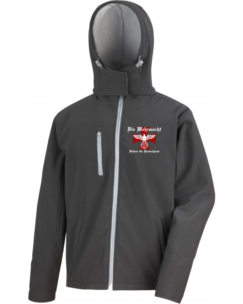 Bestickte Herren Softshell Kapuzenjacke (Die Wehrmacht, Helden für Deutschland)