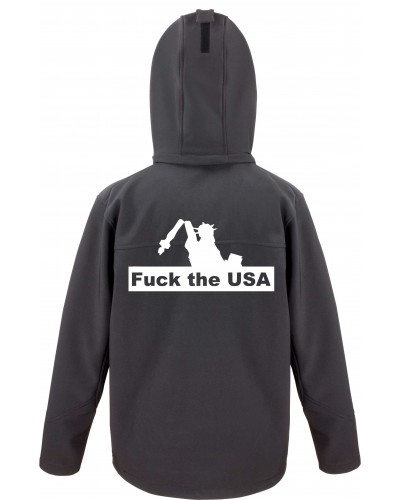 Bestickte Herren Softshell Kapuzenjacke (Fuck the USA)