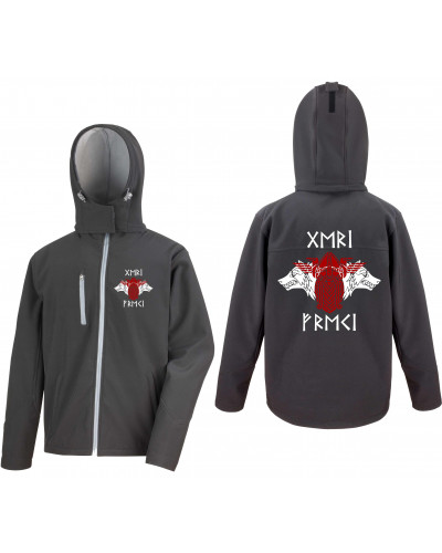 Bestickte Herren Softshell Kapuzenjacke (Geri und Freki)