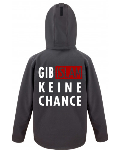 Bestickte Herren Softshell Kapuzenjacke (Gib Islam keine Chance)