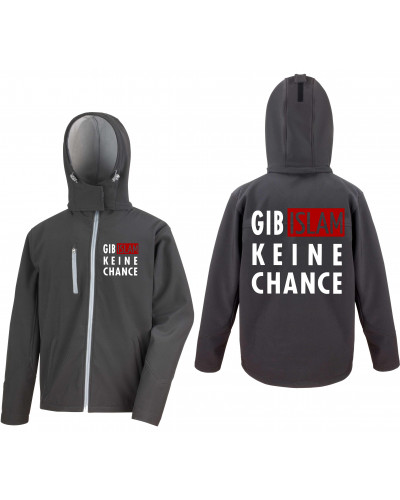 Bestickte Herren Softshell Kapuzenjacke (Gib Islam keine Chance)