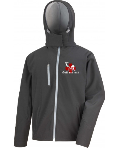 Bestickte Herren Softshell Kapuzenjacke (Gott mit uns, Soldat)