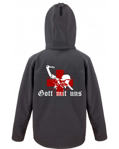 Bestickte Herren Softshell Kapuzenjacke (Gott mit uns, Soldat)