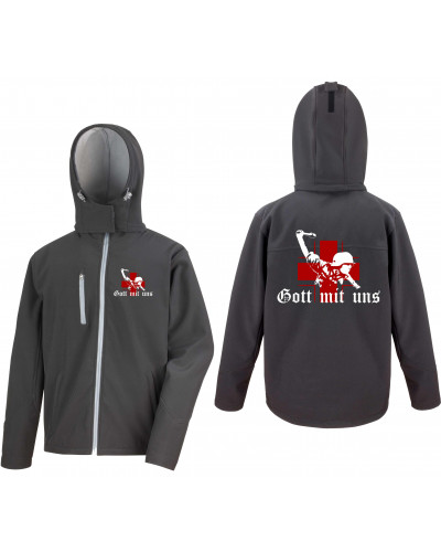 Bestickte Herren Softshell Kapuzenjacke (Gott mit uns, Soldat)