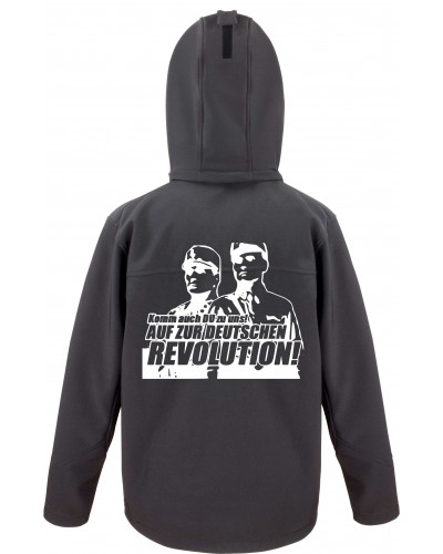 Bestickte Herren Softshell Kapuzenjacke (Komm zur Revolution)