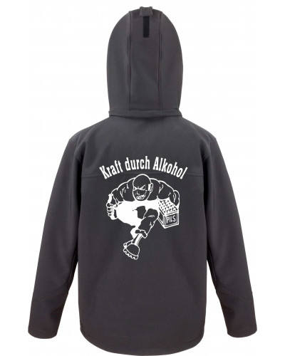 Bestickte Herren Softshell Kapuzenjacke (Kraft durch Alkohol)