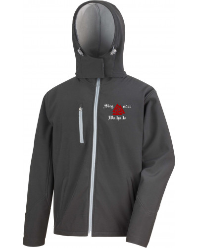 Bestickte Herren Softshell Kapuzenjacke (Sieg oder Walhalla)