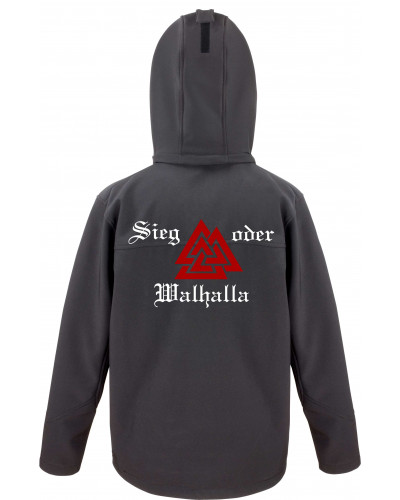 Bestickte Herren Softshell Kapuzenjacke (Sieg oder Walhalla)