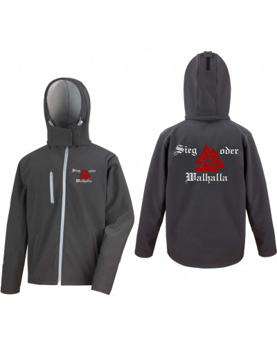 Bestickte Herren Softshell Kapuzenjacke (Sieg oder Walhalla)
