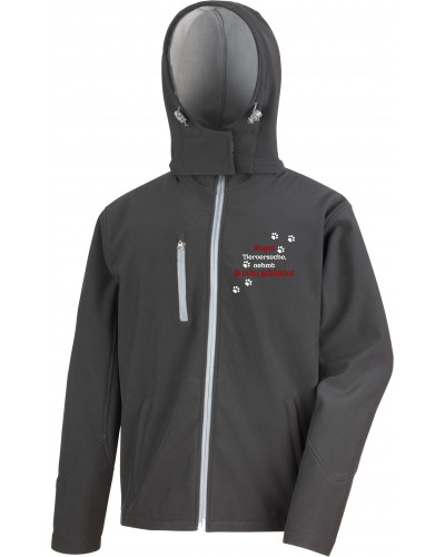 Bestickte Herren Softshell Kapuzenjacke (Stoppt Tierversuche, nehmt Kinderschänder)
