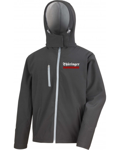 Bestickte Herren Softshell Kapuzenjacke (Thüringer, wir bereuen nicht)