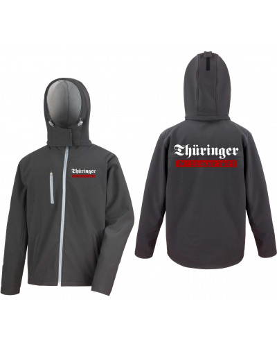 Bestickte Herren Softshell Kapuzenjacke (Thüringer, wir bereuen nicht)