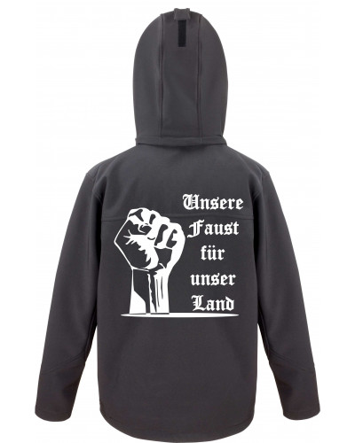 Bestickte Herren Softshell Kapuzenjacke (Unsere Faust für unser Land)