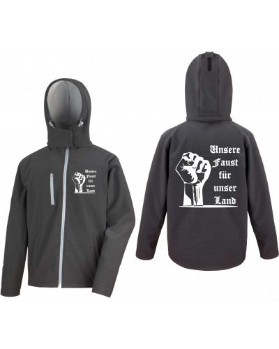 Bestickte Herren Softshell Kapuzenjacke (Unsere Faust für unser Land)