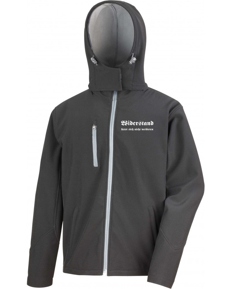 Bestickte Herren Softshell Kapuzenjacke (Widerstand lässt sich nicht verbieten)