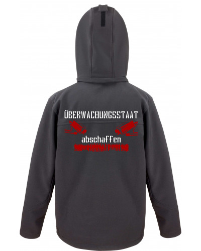 Bestickte Herren Softshell Kapuzenjacke (Überwachungsstaat abschaffen)