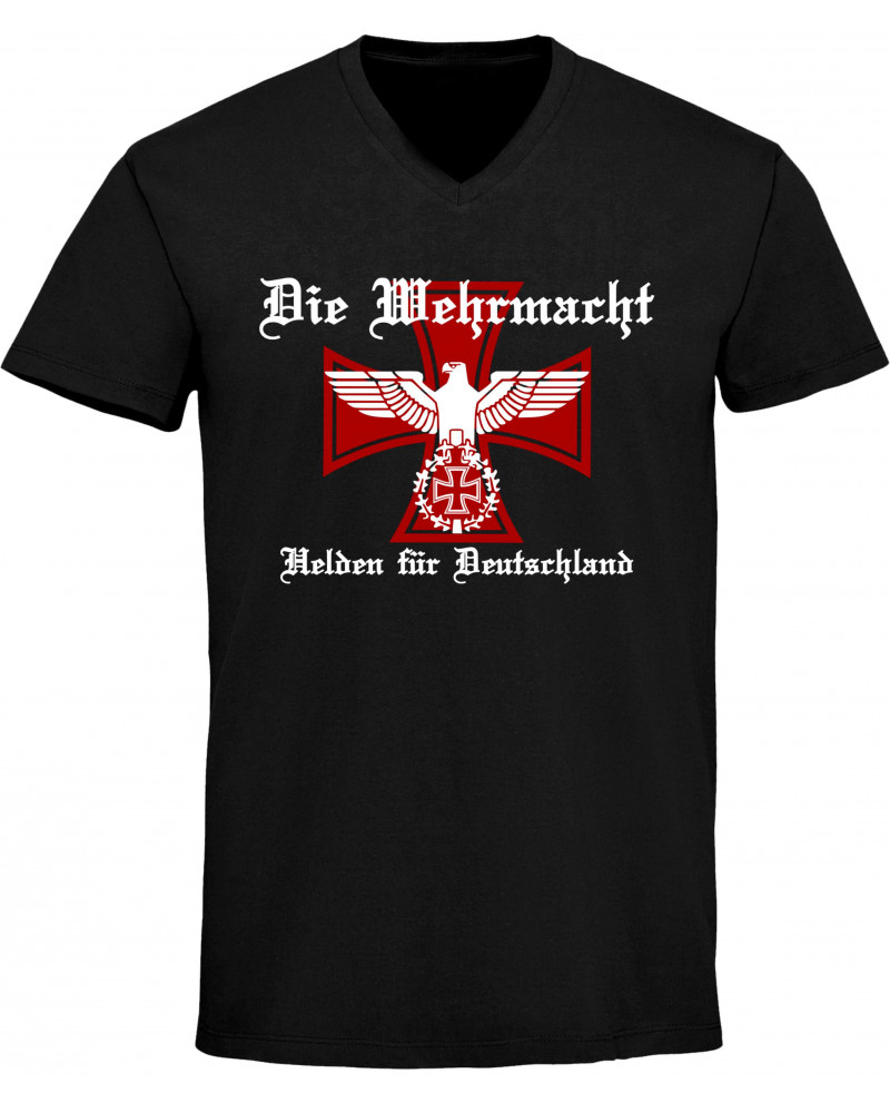 Herren V-Ausschnitt T-Shirt (Die Wehrmacht, Helden für Deutschland)