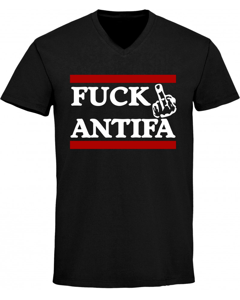 Herren V-Ausschnitt T-Shirt (Fuck Antifa)