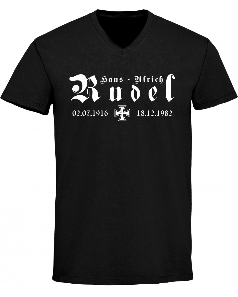 Herren V-Ausschnitt T-Shirt (Hans - Ulrich Rudel, Kreuz)