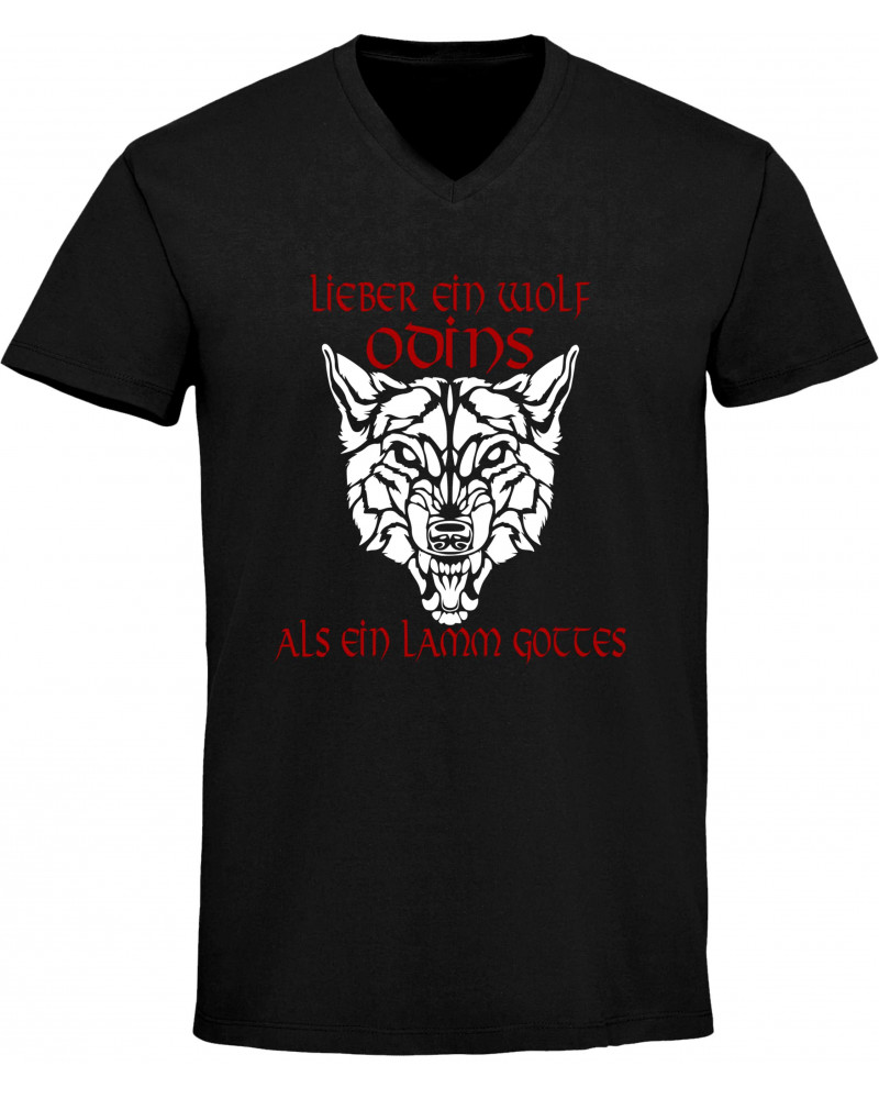 Herren V-Ausschnitt T-Shirt (Lieber ein Wolf Odins als ein Lamm Gottes)