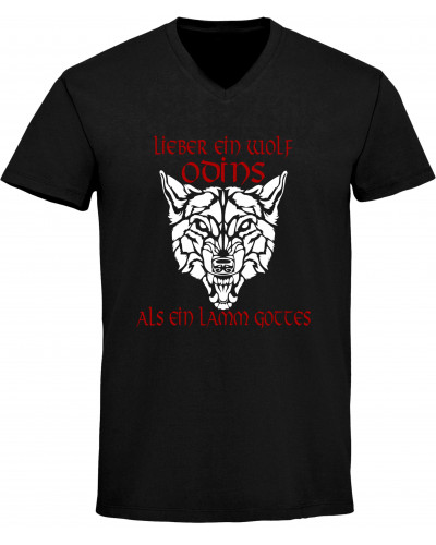 Herren V-Ausschnitt T-Shirt (Lieber ein Wolf Odins als ein Lamm Gottes)