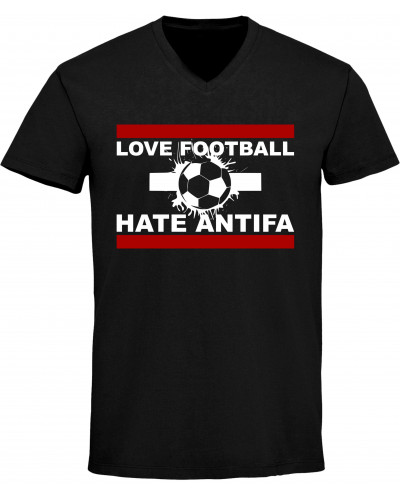 Herren V-Ausschnitt T-Shirt (Love Football hate Antifa)