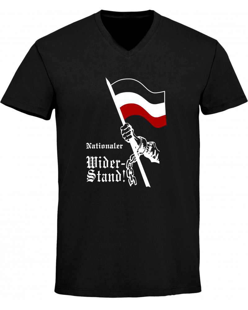 Herren V-Ausschnitt T-Shirt (Nationaler Widerstand, Fahne)