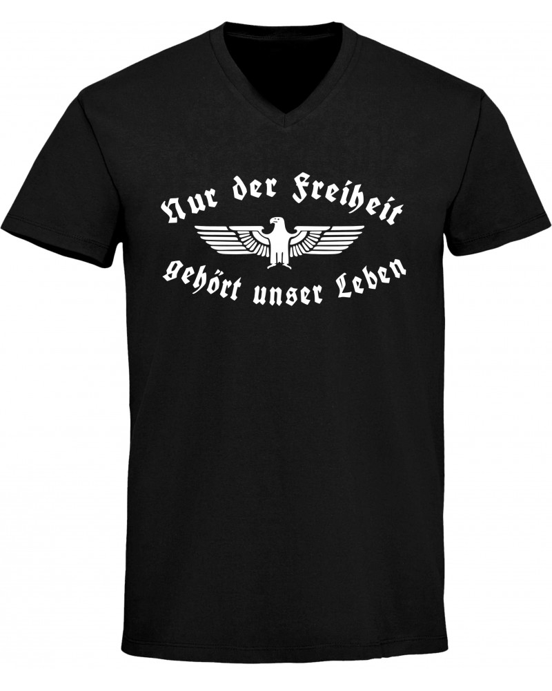 Herren V-Ausschnitt T-Shirt (Nur der Freiheit gehört unser Leben)