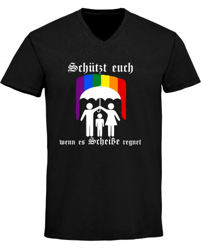 Herren V-Ausschnitt T-Shirt (Schützt euch wenn es Scheiße regnet)