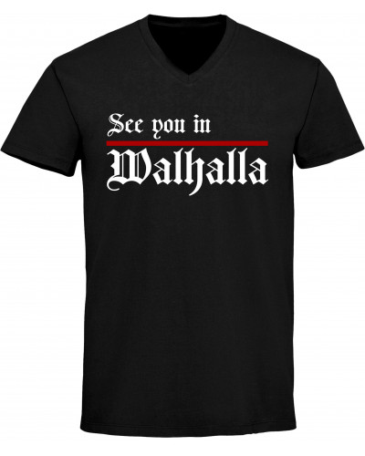 Herren V-Ausschnitt T-Shirt (See you in Walhalla, Strich)