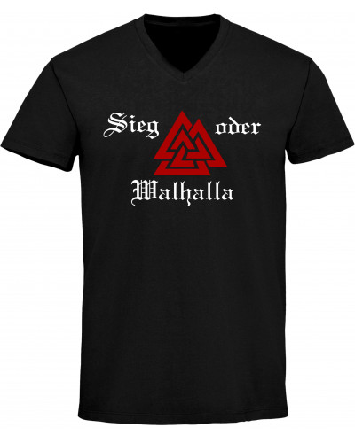 Herren V-Ausschnitt T-Shirt (Sieg oder Walhalla)