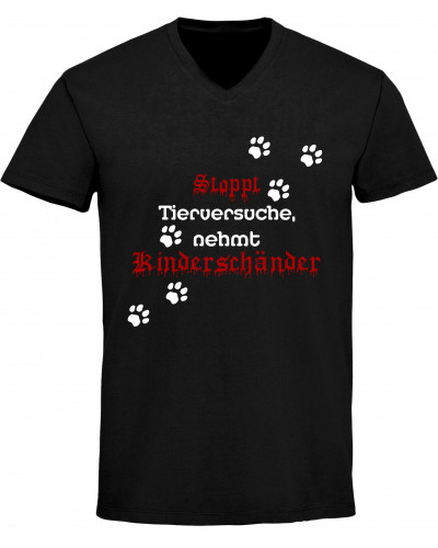 Herren V-Ausschnitt T-Shirt (Stoppt Tierversuche, nehmt Kinderschänder)