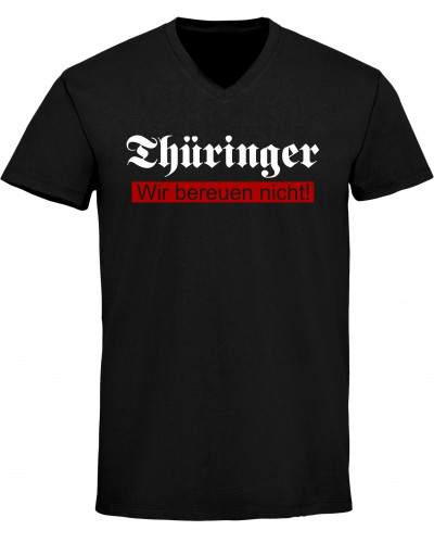Herren V-Ausschnitt T-Shirt (Thüringer, wir bereuen nicht)