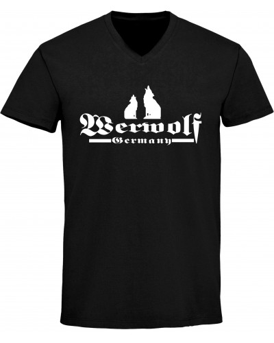 Herren V-Ausschnitt T-Shirt (Werwolf Germany mit Wolf)