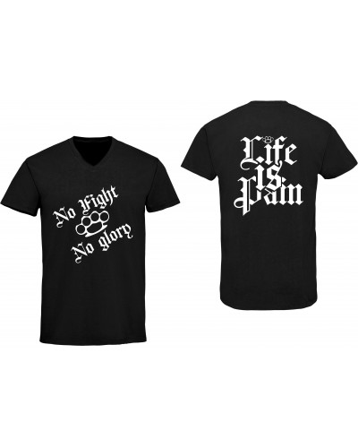 Herren V-Ausschnitt T-Shirt (Life is Pain)