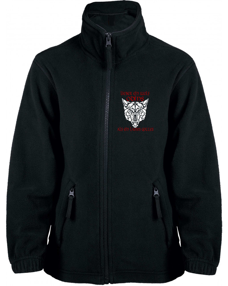 Bestickte Kinder Fleecejacke (Lieber ein Wolf Odins als ein Lamm Gottes)