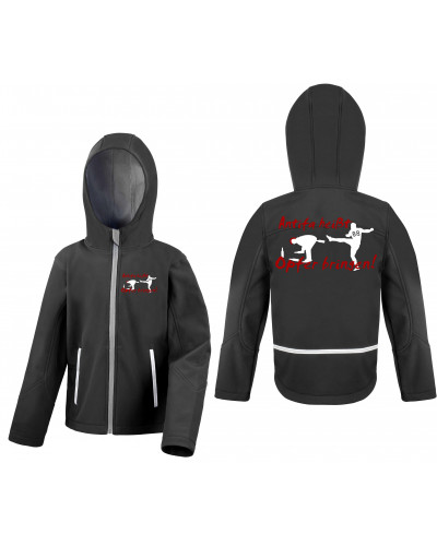 Bestickte Kinder Softshell Kapuzenjacke (Antifa heißt Opfer bringen)