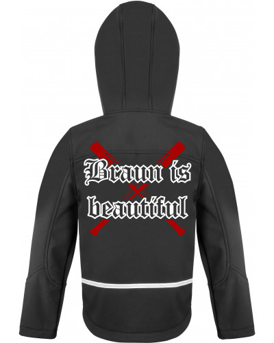 Bestickte Kinder Softshell Kapuzenjacke (Braun is beautiful)