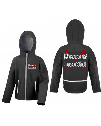 Bestickte Kinder Softshell Kapuzenjacke (Braun is beautiful)