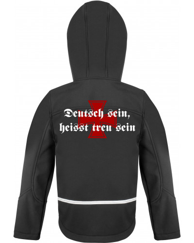 Bestickte Kinder Softshell Kapuzenjacke (Deutsch sein, heißt treu sein)
