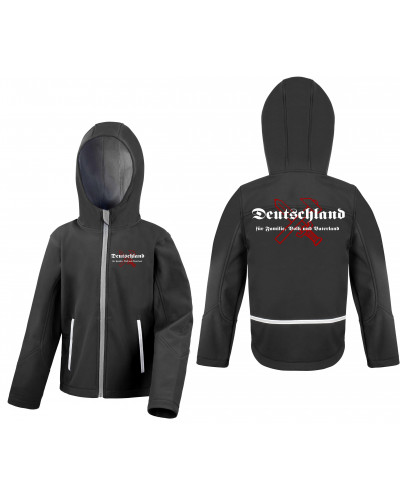 Bestickte Kinder Softshell Kapuzenjacke (Deutschland für Familie, Volk und Vaterland)