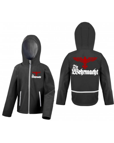 Bestickte Kinder Softshell Kapuzenjacke (Die Wehrmacht)